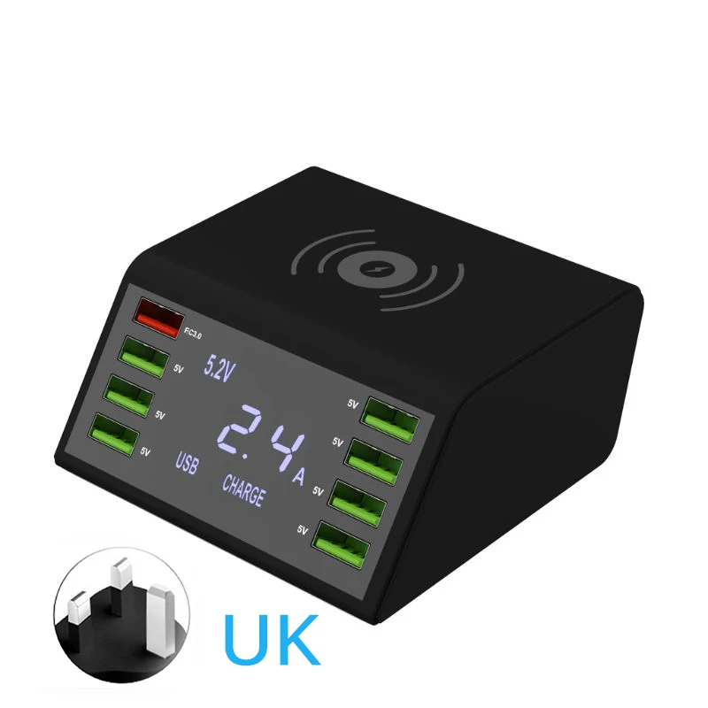 UK plug Быстрая зарядка 8 портов Смарт ЖК дисплей Displaye USB зарядное устройство адаптер станция быстрое зарядное устройство для IPhone 7 samsung S10 Xiaomi Зарядка телефона - Тип штекера: UK plug
