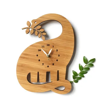 

Natural Banboo Dinosaur Bamboo & wood wall clock children's bedroom mute modern design Diplodocus Wall Clock home decor