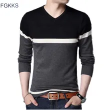 FGKKS мужские модные свитера с v-образным вырезом, мужские повседневные Полосатые свитера с длинным рукавом, мужские тонкие пуловеры, свитер, брендовая одежда