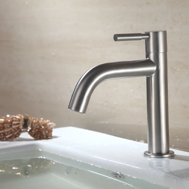 

Glass Basin Bending Tsui Stainless Steel Ingle Handle Faucet with Cold Basin Wash Basin Faucet Bathroom Sanitary Ware Wholesale