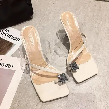 

Slippers Summer 2020 Beach Toe Crystal Women Sandals Chunky Heels Wedges Shoes For Women Casual Pumps High Heel Slipper