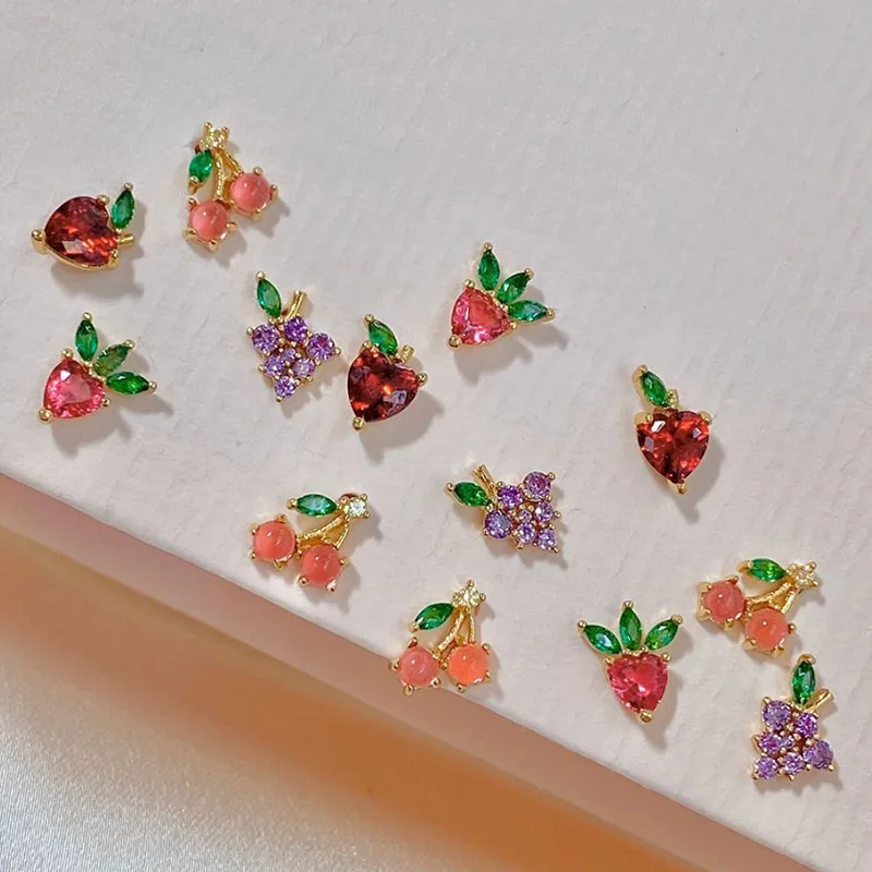 Stud-Earrings Zircon Lemon Crystal Pineapple Fruit Banana Gold-Plated Anti-Allergy-Post