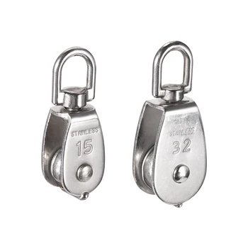 

uxcell Crane Pulley Block M15-M50 Lifting Crane Swivel Hook Single Pulley Block Hanging Wire Towing Wheel Stainless Steel