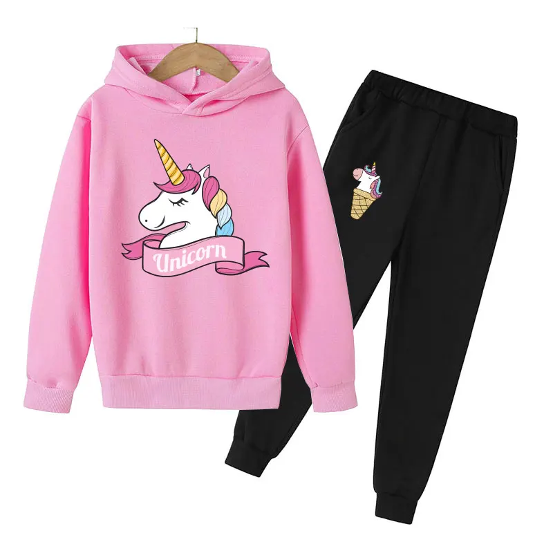 Unicorn Hoodie Children's Hoodie Game Set Autumn Children's Hoodie + Pants 2-Piece Set Girl Cute Girl Sweatshirt 4-14 Years Old hooded hoodie for kids