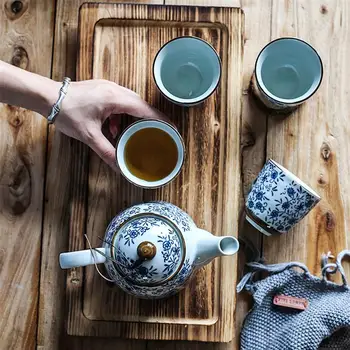 

1 Set Ceramics Tea Cups Set Floral Printing Tea Pot Ceramics Teapot Water Jar Set Teaware Kettle With 4pcs Cups For Home Office