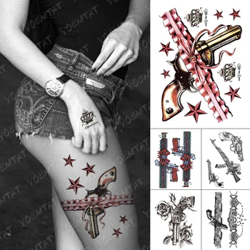 

Waterproof Temporary Tattoo Stickers Lace Ribbon Gun Star Crown Flash Tattoos Female Arm Thigh Body Art Party Fake Tatoo Male