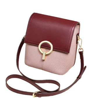 

B01-014 Boston Brand genuine leather crossbody bag for women summer pattern bucket shoulder bag with wide strap