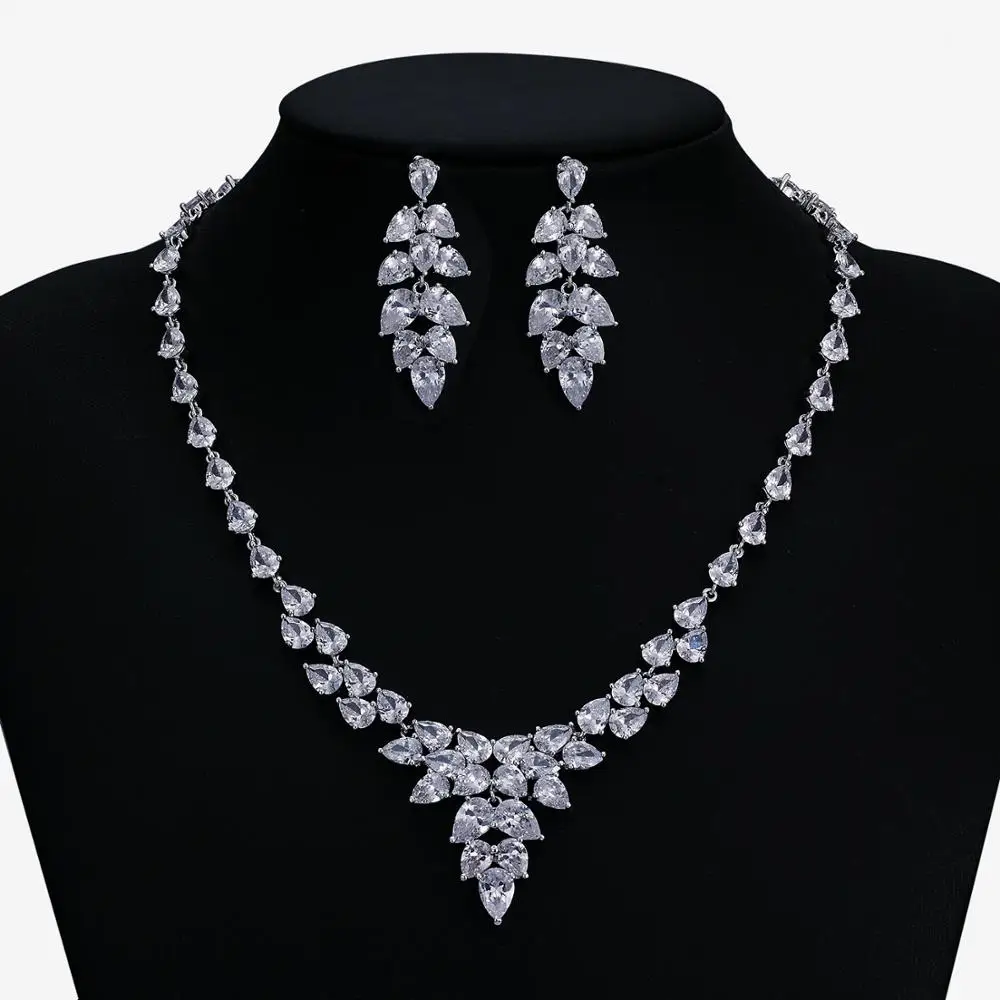 

Classic Full 3A Cubic Zirconia Bridal Wedding Necklace Earring Set Women Prom Party Jewelry Sets /Real Platinum Plated CN10278