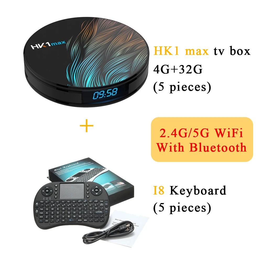 10 шт./партия, DHL бесплатно(5 шт.) Android 9,0 Smart tv Box HK1 MAX set top box 2G/4G 16G/32G/64G/128G и(5 шт.) i8 Клавиатура - Цвет: 4GB 32GB i8