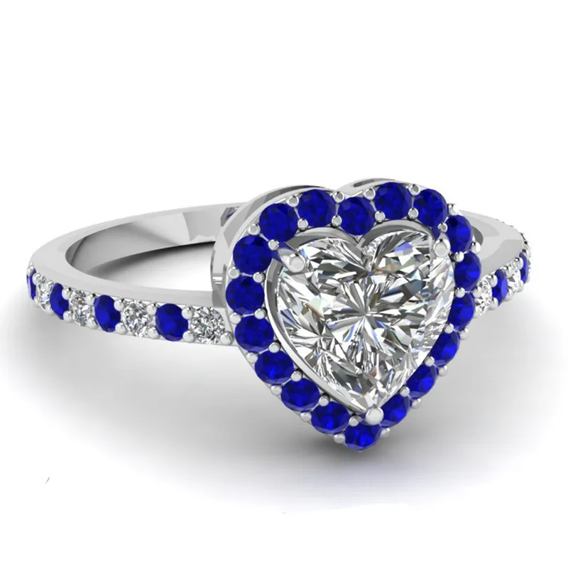 JS-CSR566blue Jellystory, 925 серебряные кольца, модные ювелирные изделия с цирконием в форме сердца, драгоценные камни, Женское кольцо, подарок на свадьбу,, размер 6-10 - Цвет камня: JS-CSR566blue