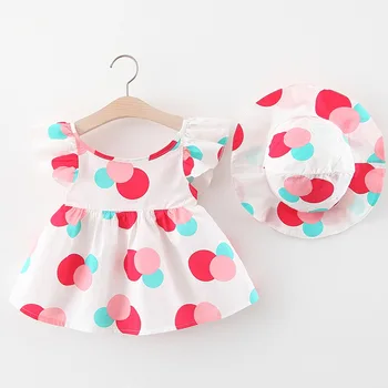 

Baby Girls Dress Summer Polka-Dot Baby Girl Princess Clothes with Hat Cute Sunflower Girl Sleeveless vestido Dress Baby Clothes