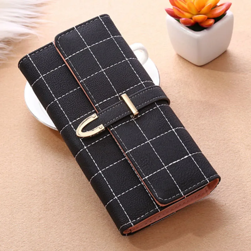 

Korean Style Black White Lattice Luxury Wallet Women Bags Designer 2019 New Big Wallet Women Bags with Phone Pocket Phone Holder