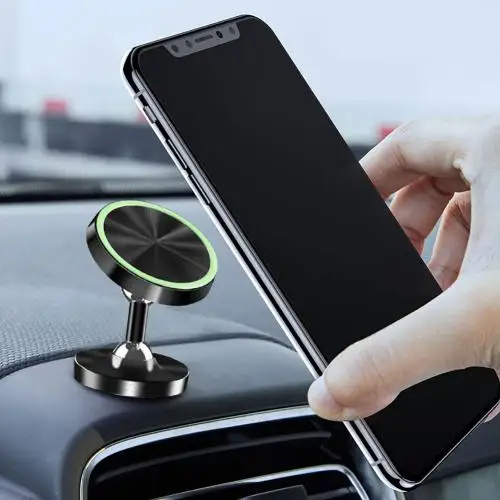 360 градусов вращение светящийся магнитный сплав приборной панели автомобиля стильный держатель телефона Стенд Автомобильный carros интерьер бутик - Цвет: Черный