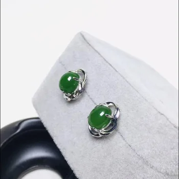 

Natural Jasper Green Jade Earrings Elegant 925 Sterling Silver Stud Earring With Gemstone 7*9mm For Women Jewelry