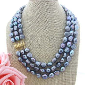

N010808 18'' 3 Strands Black Baroque Pearl Necklace