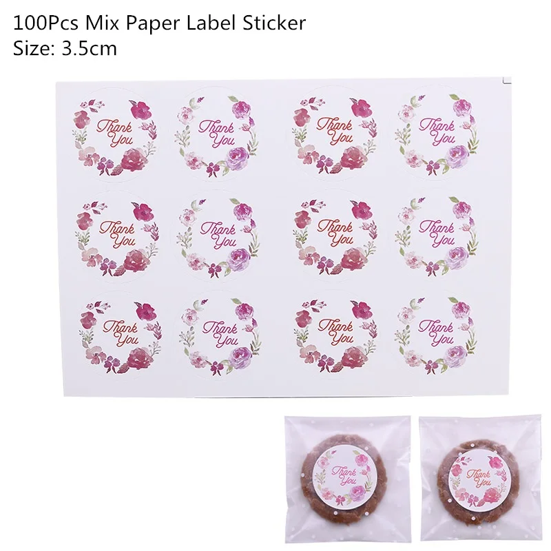 100pcs Label Sticker 25 шт. разноцветные крафт-бумажные пакеты для конфет с нашивками в горошек, вечерние подарочные пакеты для печенья, Свадебные Рождественские принадлежности - Цвет: 100pcs Label Sticker