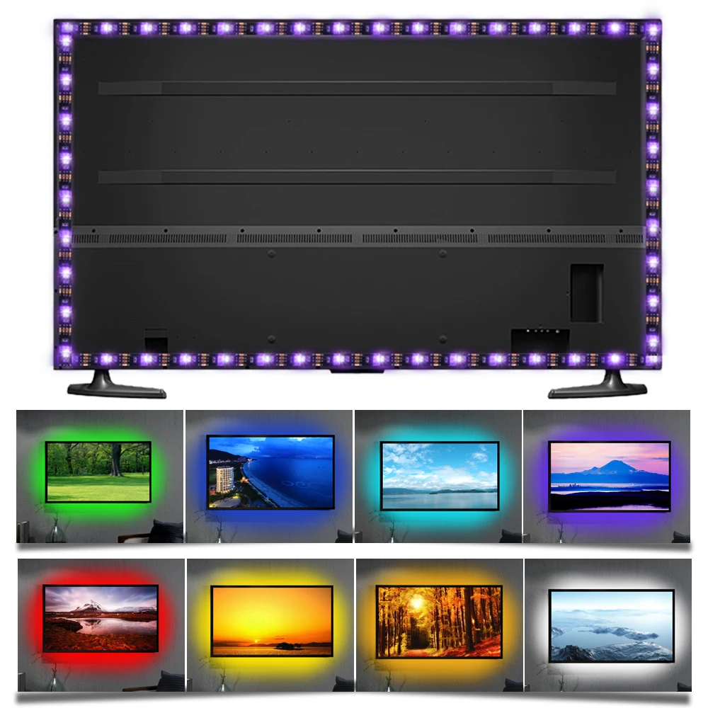 USB Светодиодная лента 5050 RGB для подсветки телевизора комплект с ИК радиочастотной