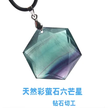 

Pendeloque Cut Green Color Fluorite Blue Fluorite Six Star Will Satellite Pendant Pendant Sweater Chain Spirit Pendulum