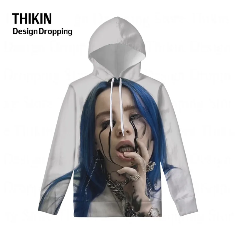 Модные худи Billie Eilish с 3D принтом для девочек, Женская толстовка с капюшоном в стиле хип-хоп, певица, толстовки с капюшоном, осенняя зимняя одежда