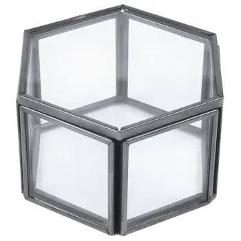 

Geometrical Clear Glass Jewelry Box Jewelry Organize Holder Tabletop Succulent Plants Container Home Jewelry Storage-Black