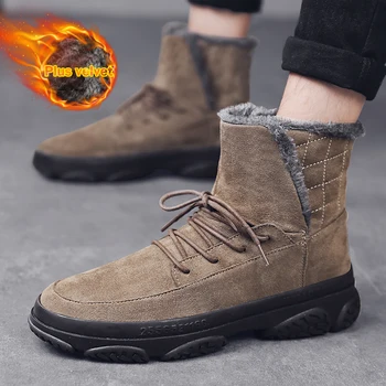 

Thicken Men Boots Winter Men Cotton Shoes Warm Fur Snow Boots Plush Inside Shoes Black Fashion Boots For Men Velvet Footwear