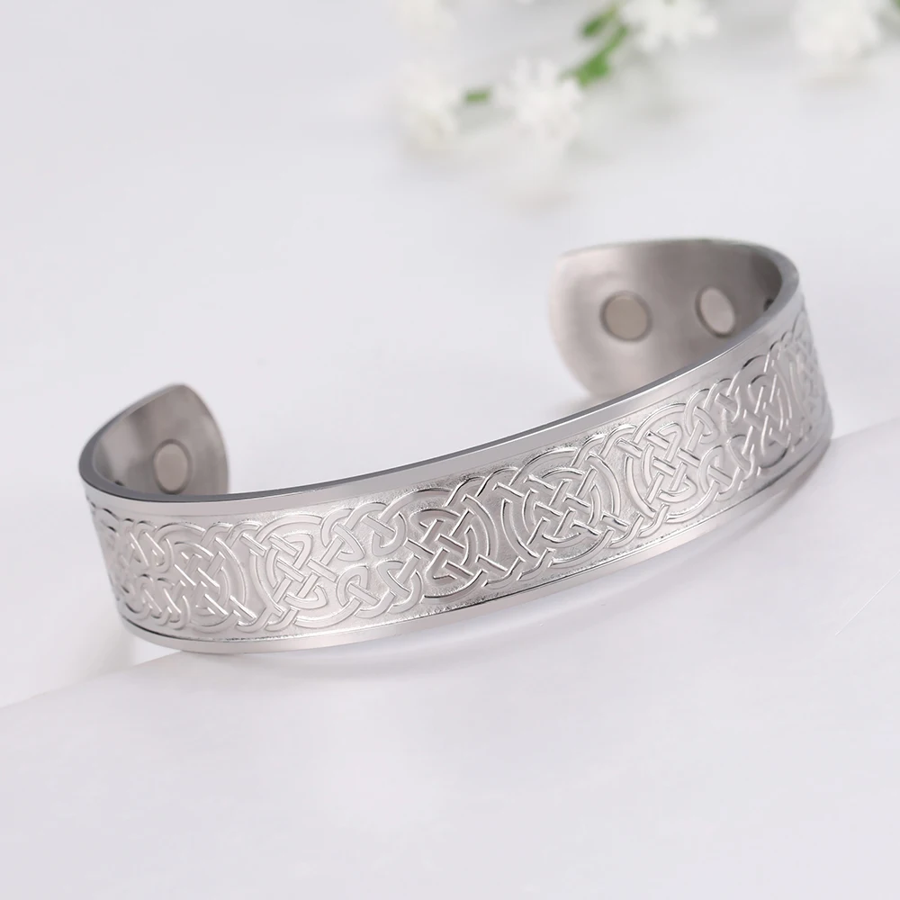 knot bangle 1 Myshape, магнитный, мощный, голограмма, браслеты, манжета, браслет, ювелирное изделие, выгравировано, удача, узел, Викинг, нержавеющая сталь, для женщин, мужчин, браслет, ювелирное изделие - Окраска металла: knot bangle 1