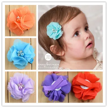 

20pcs / lot Wholesale children in Europe and America all-inclusive cloth hairpin with 5.5CM Chiffon seam drilling flowers
