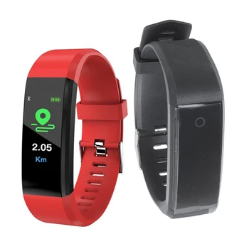 

2 Pcs 115Plus Smart Bracelet Fitness Tracker Step Counter Smartband Anti-Lost Call Reminder for Android IOS, Black & Red
