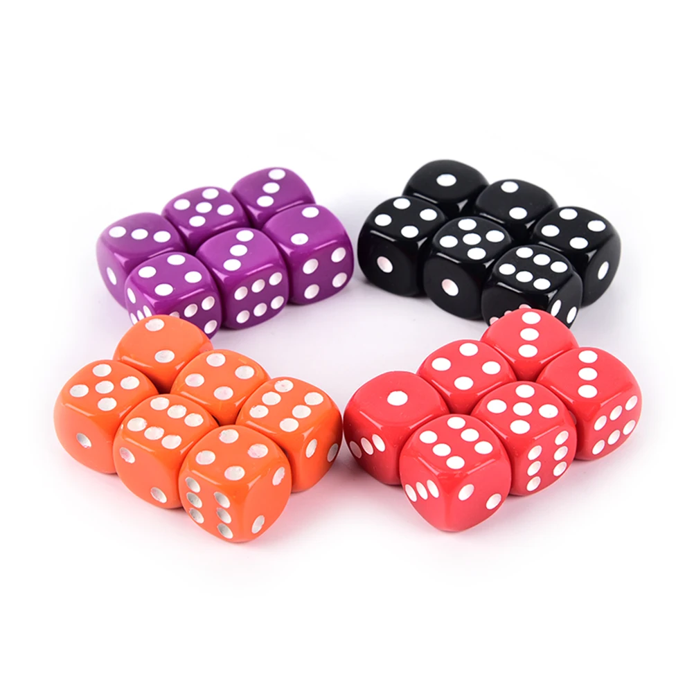 16MM Dices Rounded Corners Four-Color Transparent Dice BoardGame Drinking Digital Dice Gumbling Game 6 PCS