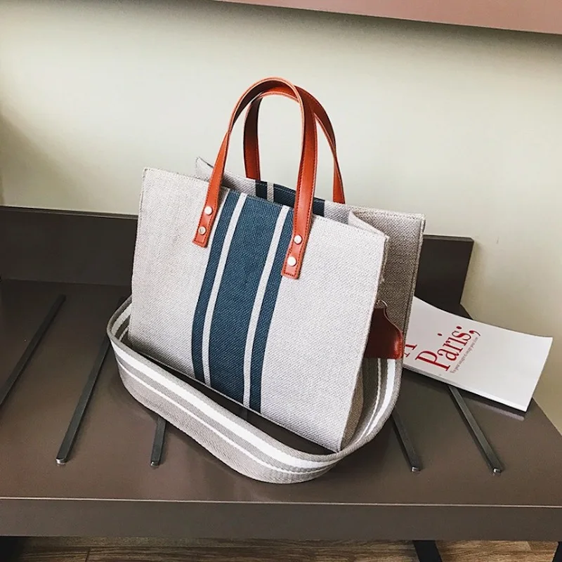 

Laptop bags for women Handbag Fashion Striped Large capacity Shoulder Bags High quality Canvas Casual Tote Hand bag Briefcase
