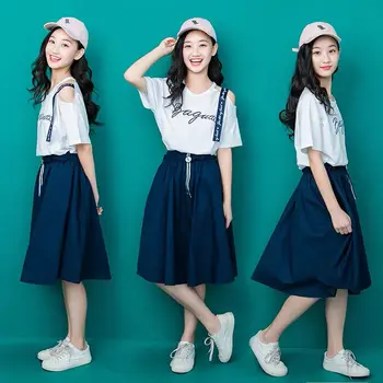 

Kids Fashion Girls Clothing Sets 2020 Summer 2 pcs Letter T-Shirt & Skirt Set for 8 14 Years Child Teen Girls School Clothes Set