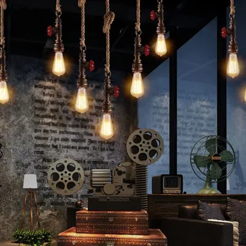 

Chandelier Retro Living Room/dining Room Led Chandelier Hemp Rope Chandelier TV Drama Prop Light Lamp Home Decoration #YL5