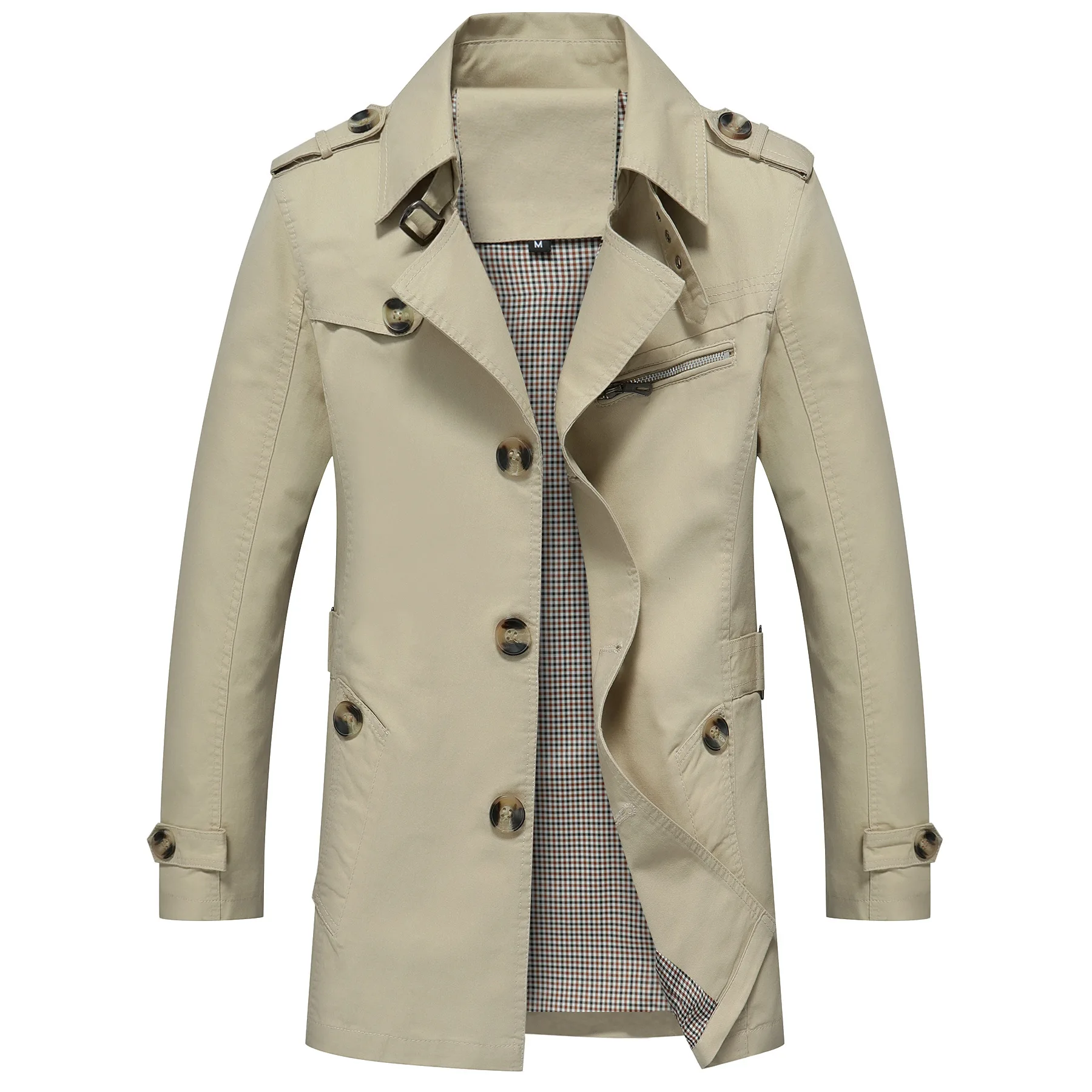 

2019 Spring New Style Men Jacket Korean-style Fashion Youth Fold-down Collar Pure Cotton Middle Long Coat Casual Style