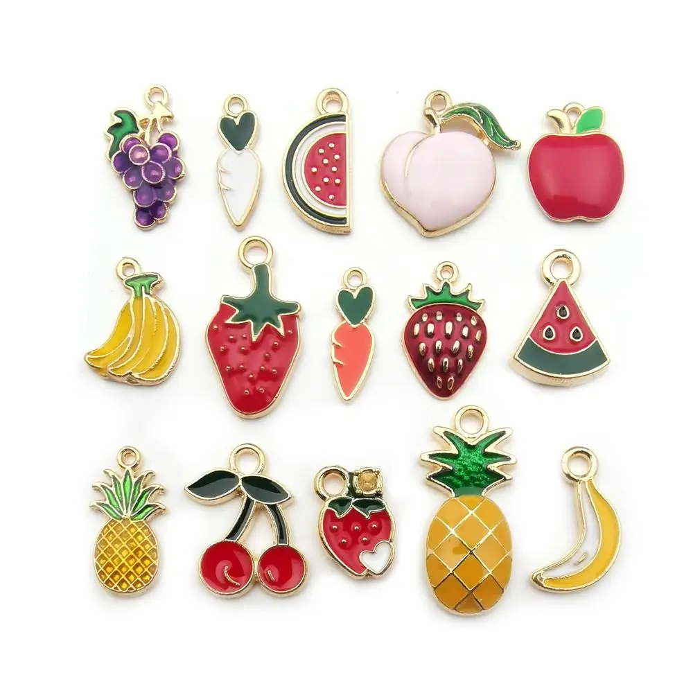 

15Pcs/Set Mixed Enamel Fruit Charms Beads DIY Earrings Bracelet Pendant Neacklace Accessories For Jewelry Making Findings