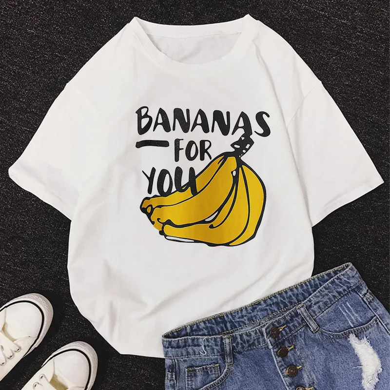 2020 New Summer DOLCE & BANANA Print T-Shirt Women O-Neck Short Sleeve Cute Cartoon T Shirt For Girls Students Lady Tops Tshirt