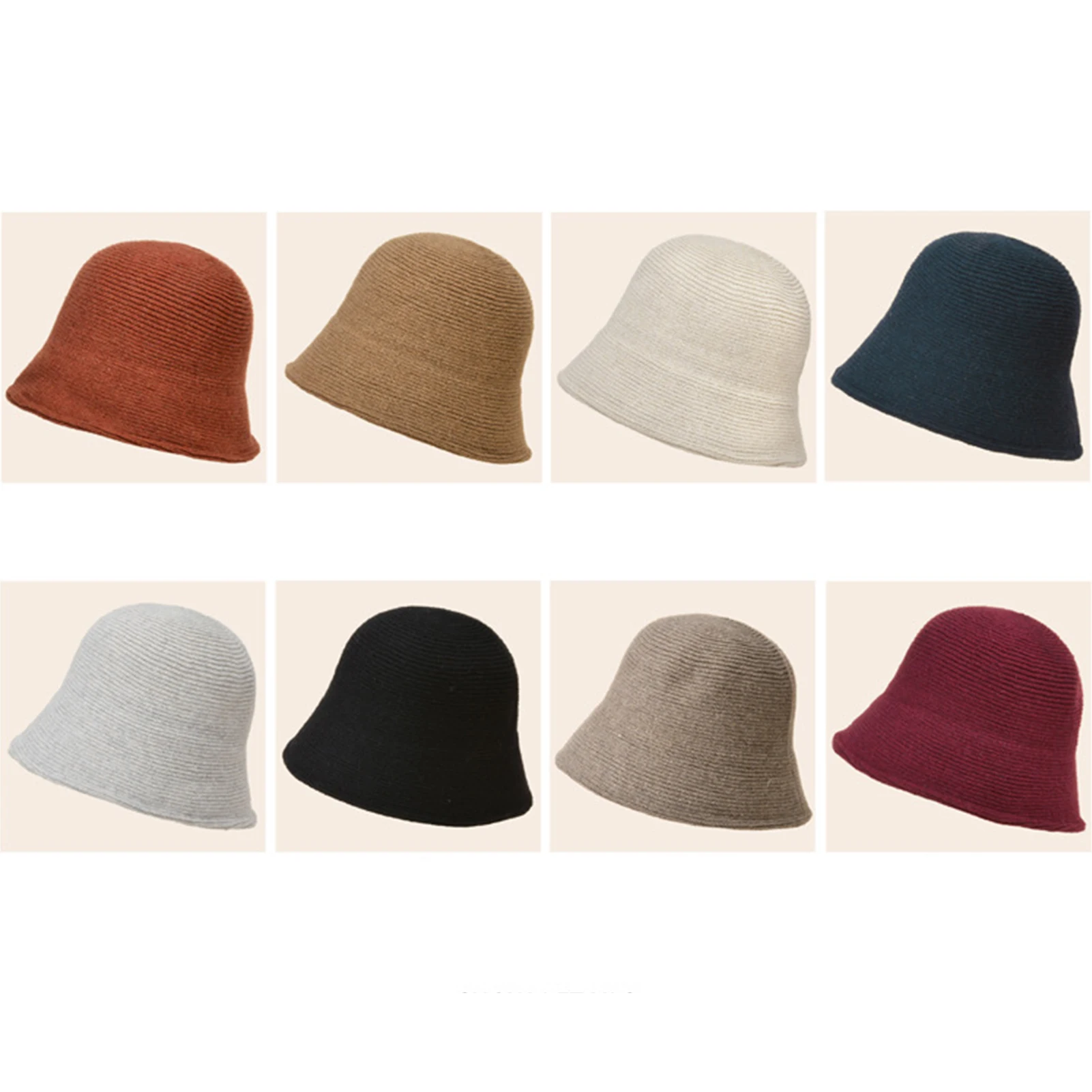 white bucket hat Women Solid Color Wool Bucket Hat Drawstring Fisherman Vintage Knitted Basin Cap female bucket hat