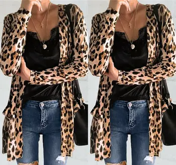 

Women's Leopard Print Sweater Cardigan Coat Jacket Long Sleeve Tops