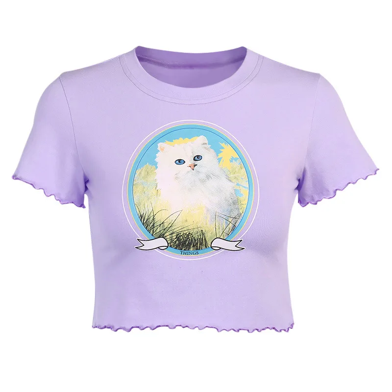 Женская футболка с принтом кота lofia повседневная облегающая