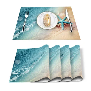 

Blue Sea Beach Starfish Shells Placemat for Dining Table Non-slip and Heat-insulating Table Mat Table Decoration Placemat