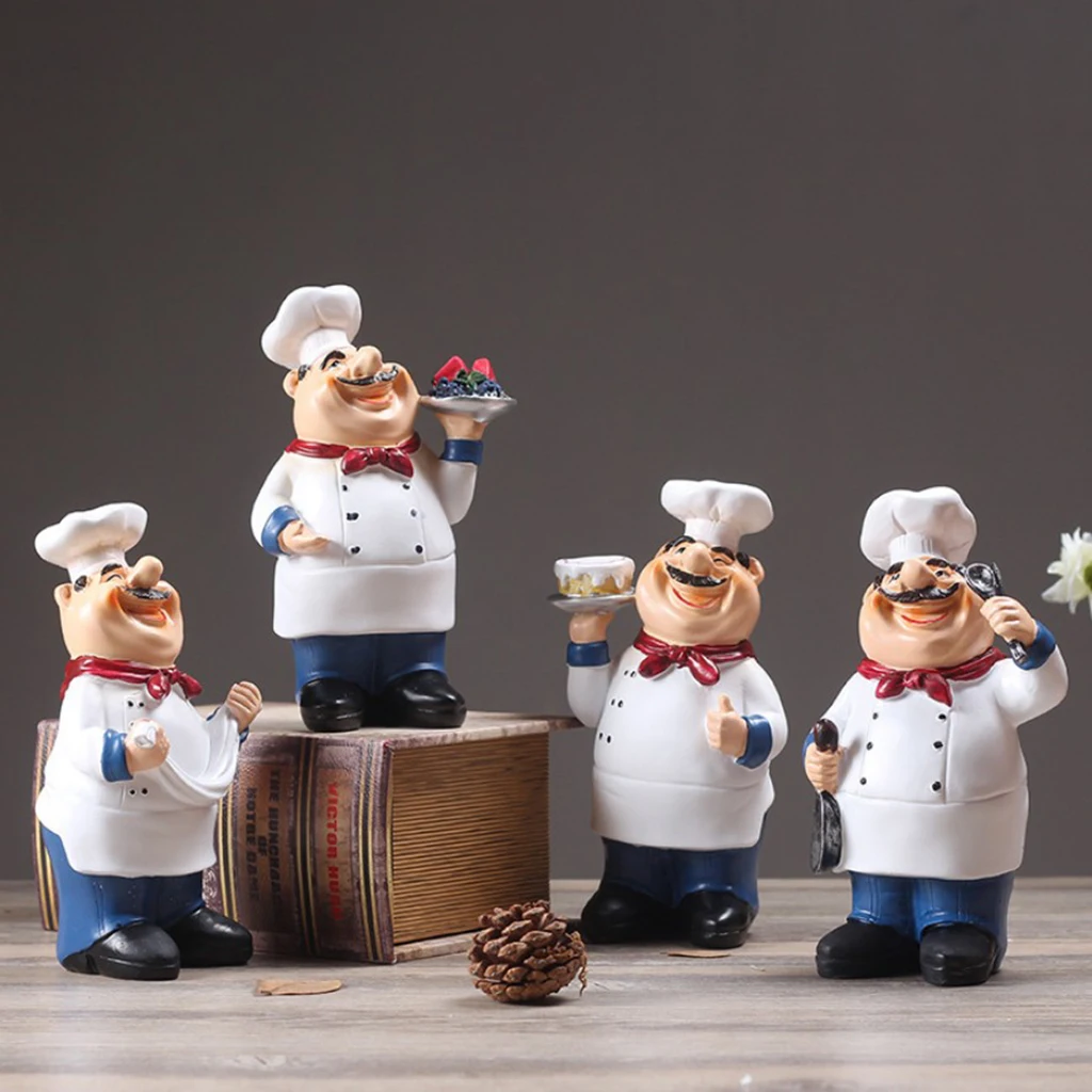 4Pcs Chef Adornment,Kitchen Resin Ornaments,Chef Statue Sculpture for Collectible Figurine
