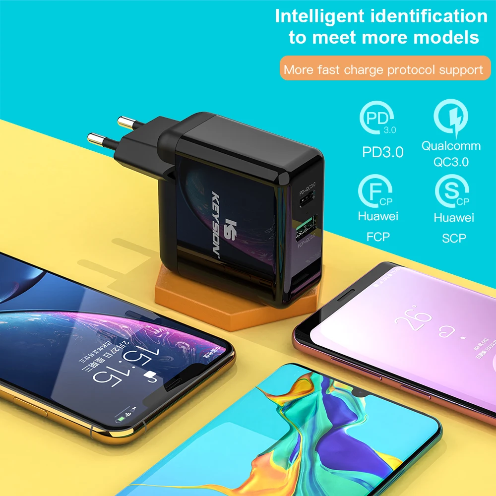 KEYSION 36 Вт USB C PD быстрое зарядное устройство для iPhone 11 Pro Max XR XS Quick Charge3.0 настенный 2 порта USB адаптер зарядное устройство для samsung Xiaomi