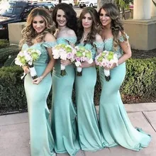 2021 Off the Shoulder Lace Mermaid Bridesmaid Dresses Mint Lace Top Maid Of Honor Gowns Summer Beach Wedding Guest Dresses