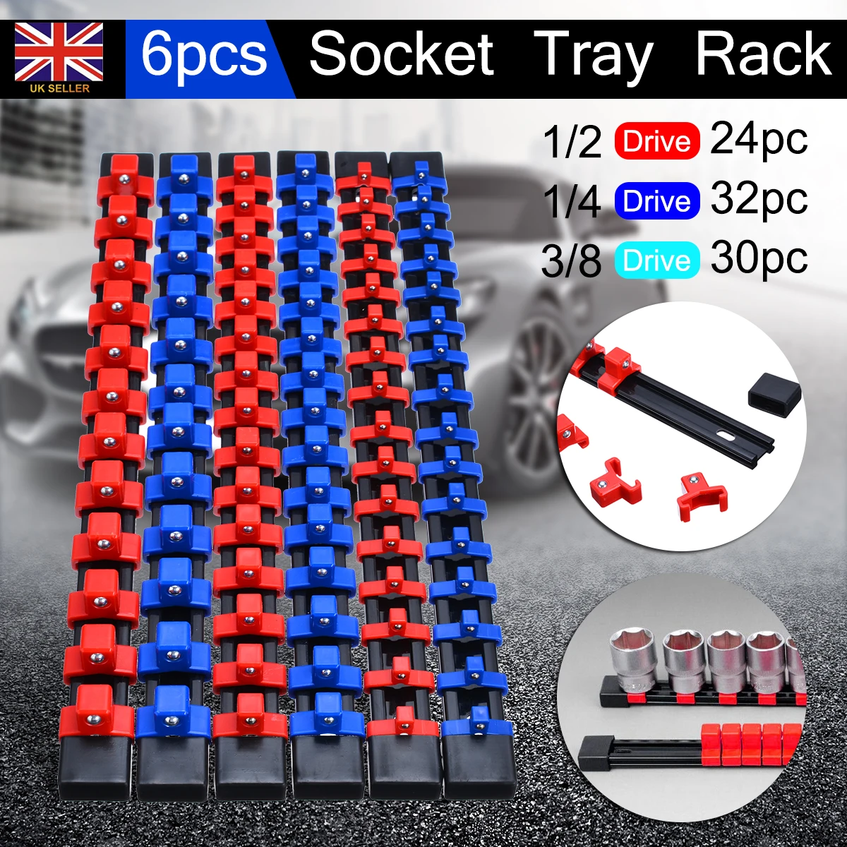 

6Pcs 1/4" 3/8" 1/2" Plastic Socket Tray Rail Rack Storage Holder Organizer Shelf Stand Socket Wrench Holders Home Tools