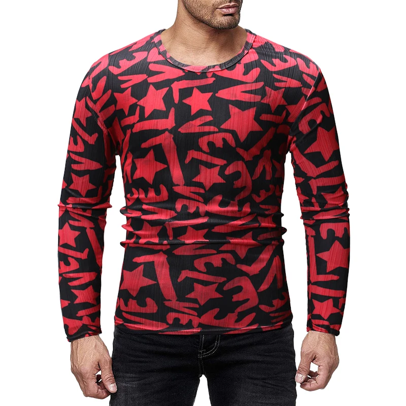 Хорошая Весенняя Новинка, мужская повседневная футболка с 3D рисунком, джемпер, Мужская футболка с длинными рукавами, тонкая рубашка, Спортивная футболка, M-2X