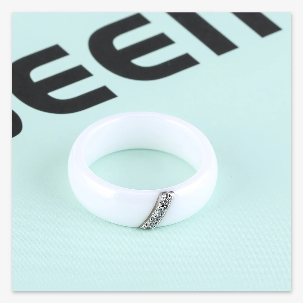 Горячая Распродажа женских колец 6 мм керамическое кольцо для женщин индийский камень кристалл комфортные обручальные кольца обручальные ювелирные изделия черный белый