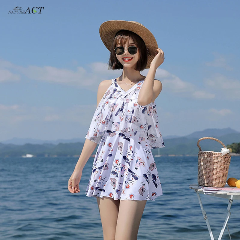 

One Piece Print Swimsuit Skirt Women Conservative Push Up With Pad Swimming Dress Swimwear Bathing Suit Beach Wear