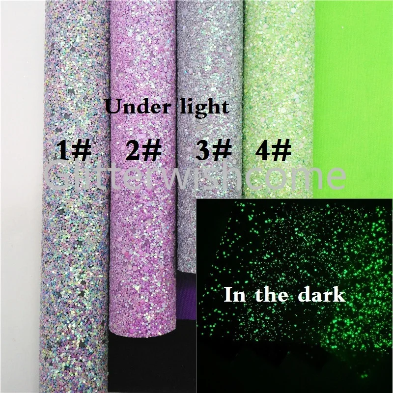 Glitterwishcome 21X29 см A4 Размер светится в темноте массивная блестящая кожа, искусственная ткань из искусственной кожи винил для луков, GM666A
