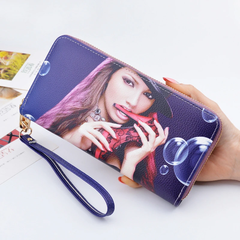 Женский кошелек, черный/синий/фиолетовый/розовый длинный кошелек из искусственной кожи, Женский держатель для карт на молнии, женский кошелек, клатч, сумка для мобильного телефона - Цвет: Синий