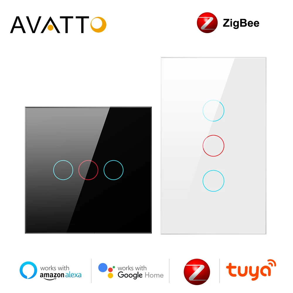 Умный выключатель AVATTO Tuya Zigbee со стеклянной панелью сенсорный стеклом управление