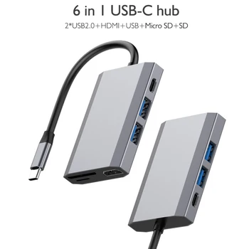 

USB Type C Hub HDMI Converter 6 in 1 Type C to HDMI USB 3.0 PD SD TF Multiport Adaptor for PC Laptops Notebooks